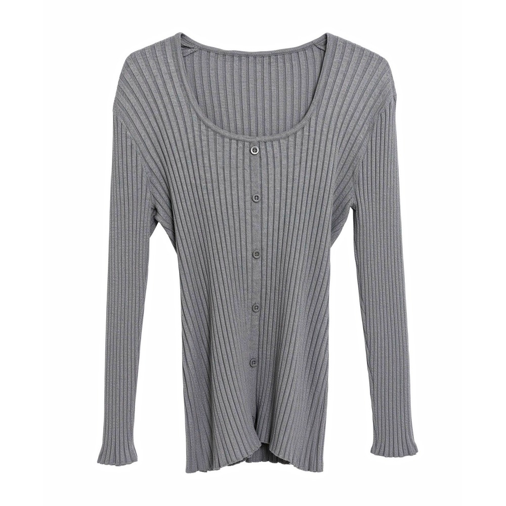 BLOOMCHIC Gray Ribbed Knit Button-Front Sweater US 18-20 Scoop Neck